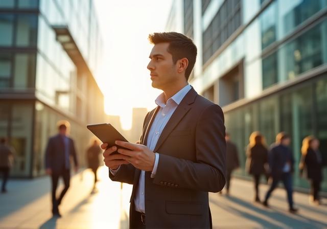 HR consultant working with digital tablet in Dublin business district
